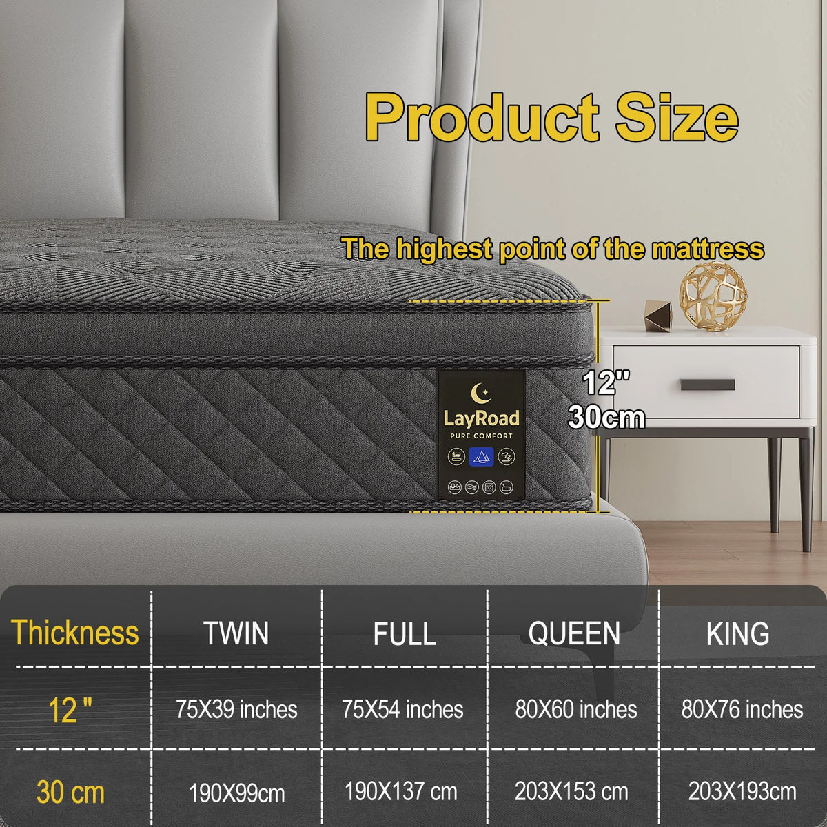 Layroad Gel Memory Foam Mattress With Cooling Support And Pressure Relief