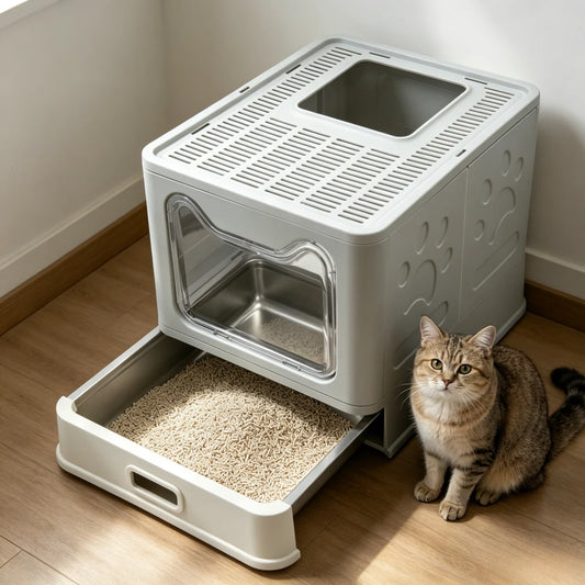 Plastic Cat Litter Box Front Entry With Top Exit Lid For Easy Cleaning