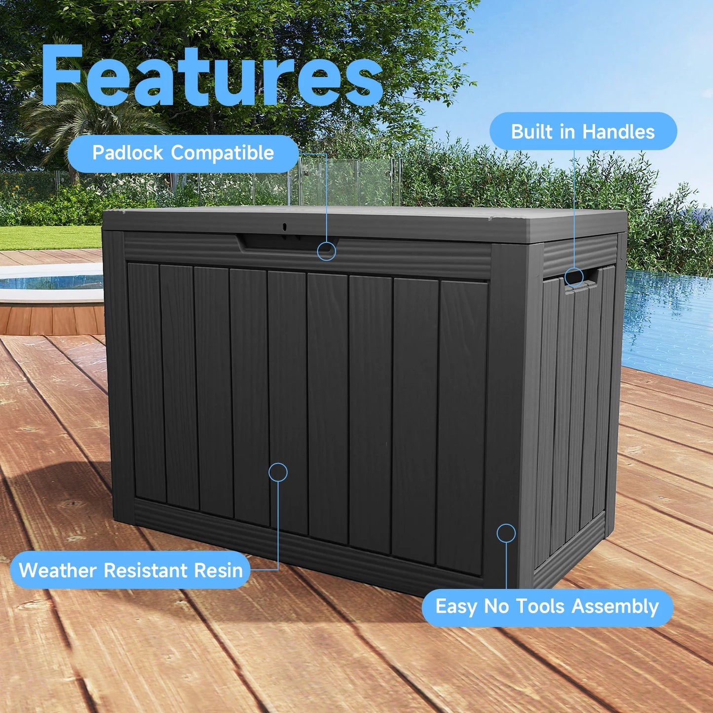 Resin Outdoor Storage Box Deck Box Lockable Patio Container