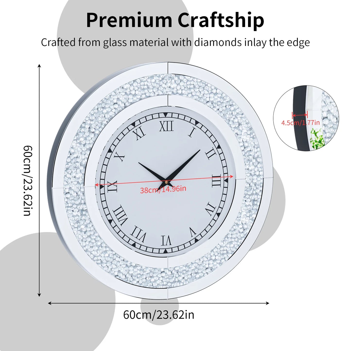Bling Crystal Sparkle Round Wall Clock With Alarm