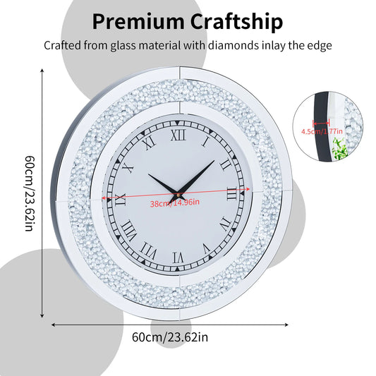 Bling Crystal Sparkle Round Wall Clock With Alarm