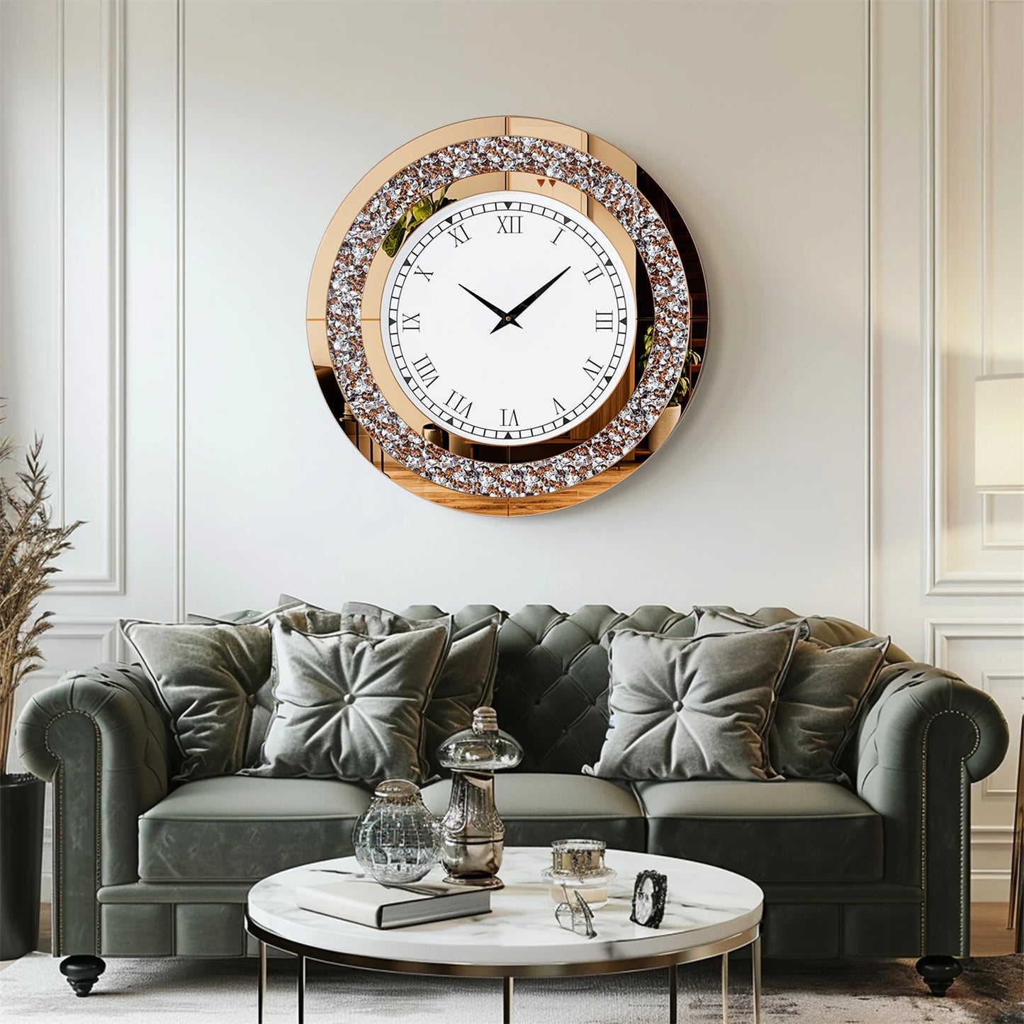 Bling Crystal Sparkle Round Wall Clock With Alarm