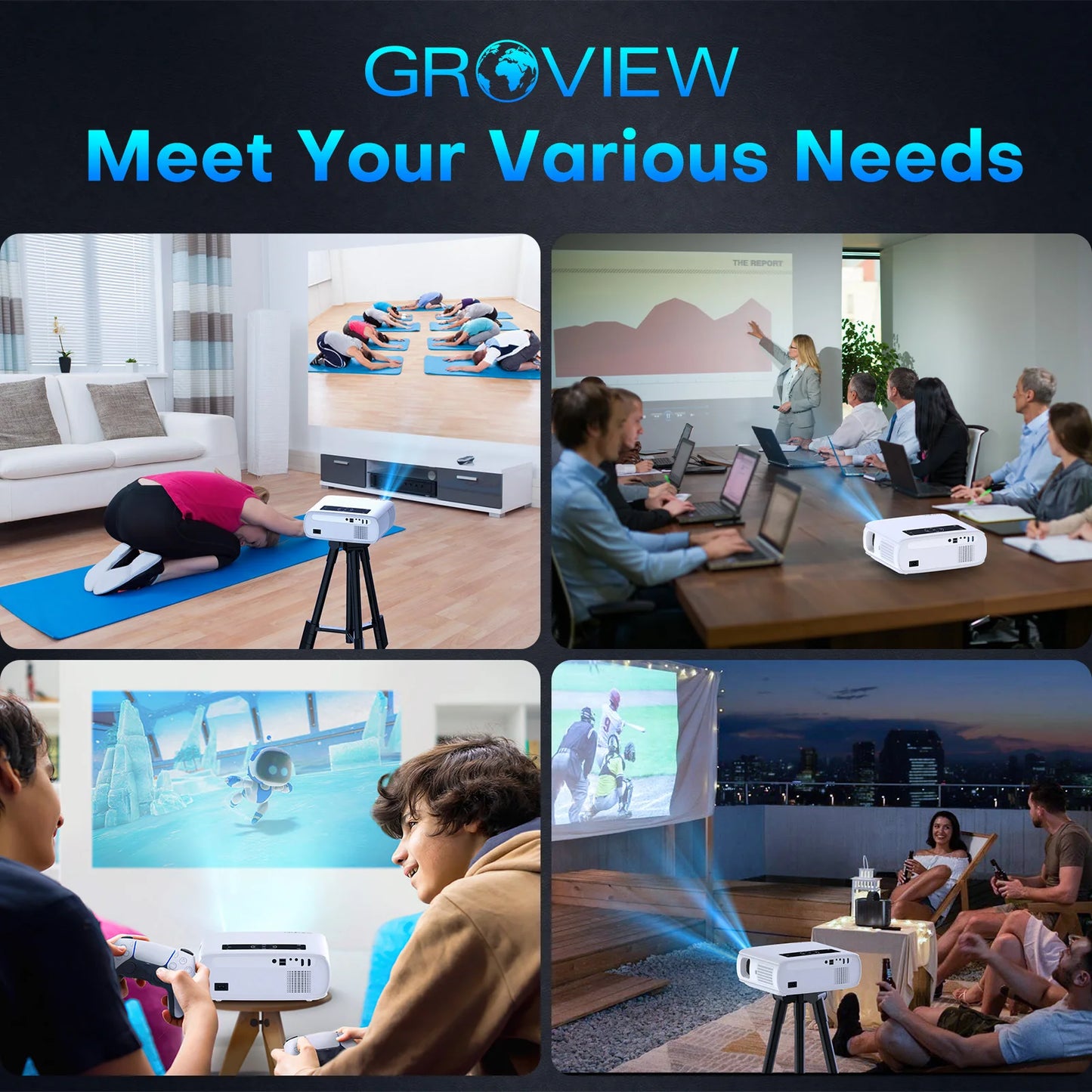 Groview 1080P Projector With Wifi And Bluetooth For Home Entertainment