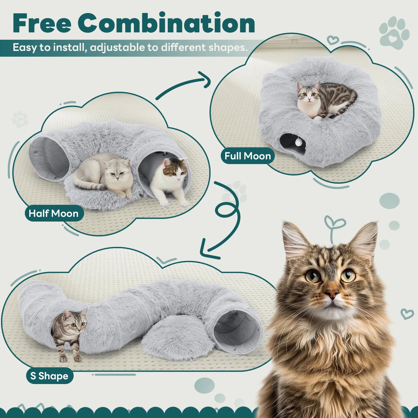 JHK Cat Tunnel Bed Plush Indoor Playground For Cats