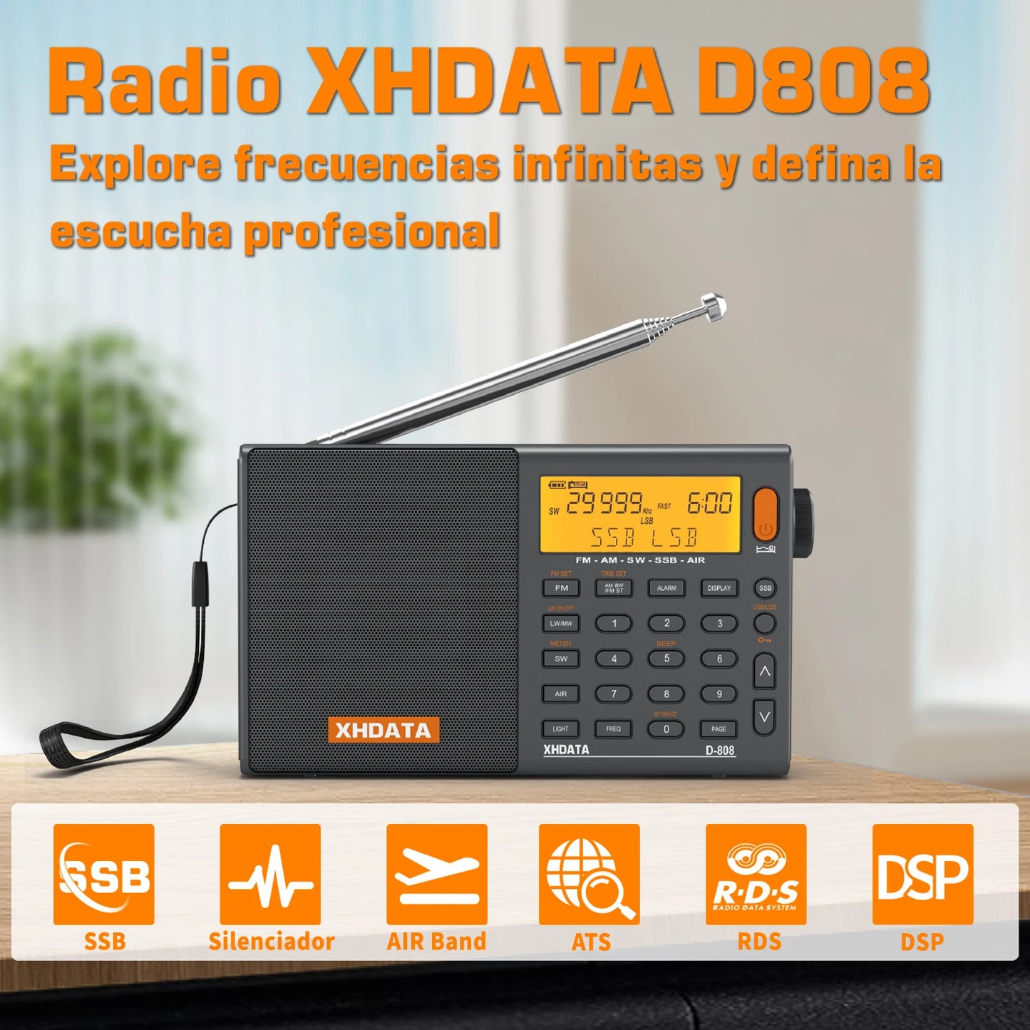 XHDATA D808 Multiband Radio Receiver AM FM SW SSB RDS