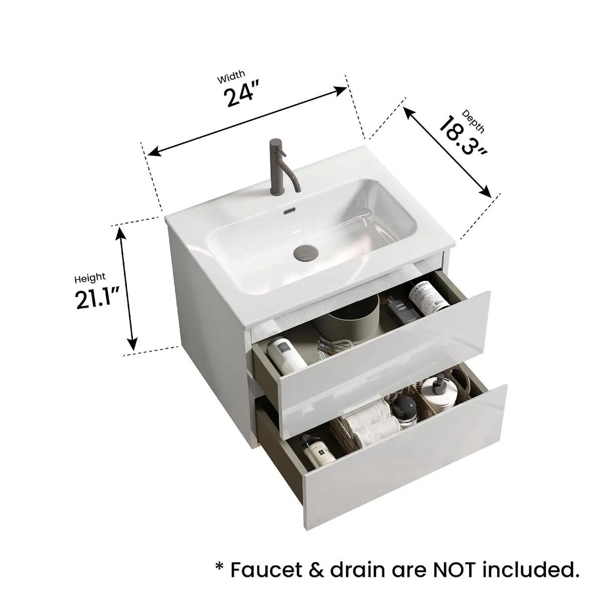 Modern Floating Bathroom Vanity With Sink And Soft Closing Drawers