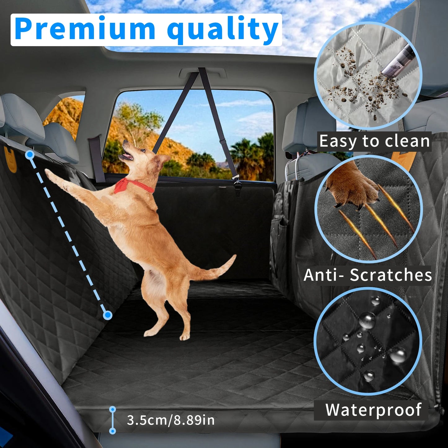 Borwart Waterproof Dog Car Seat Cover With Mesh Window Storage