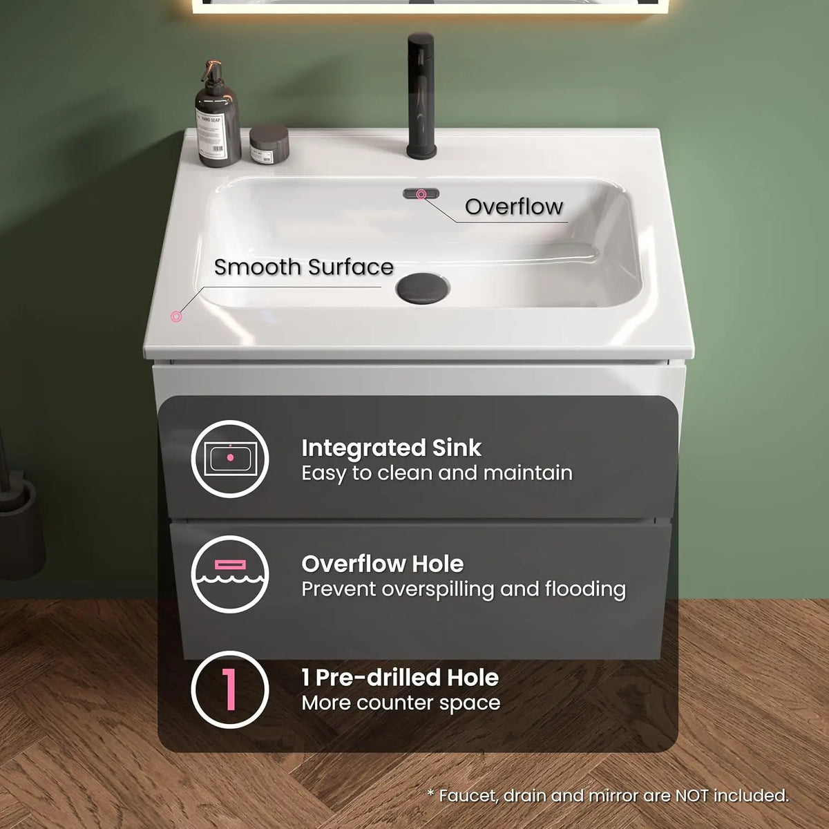 Modern Floating Bathroom Vanity With Sink And Soft Closing Drawers
