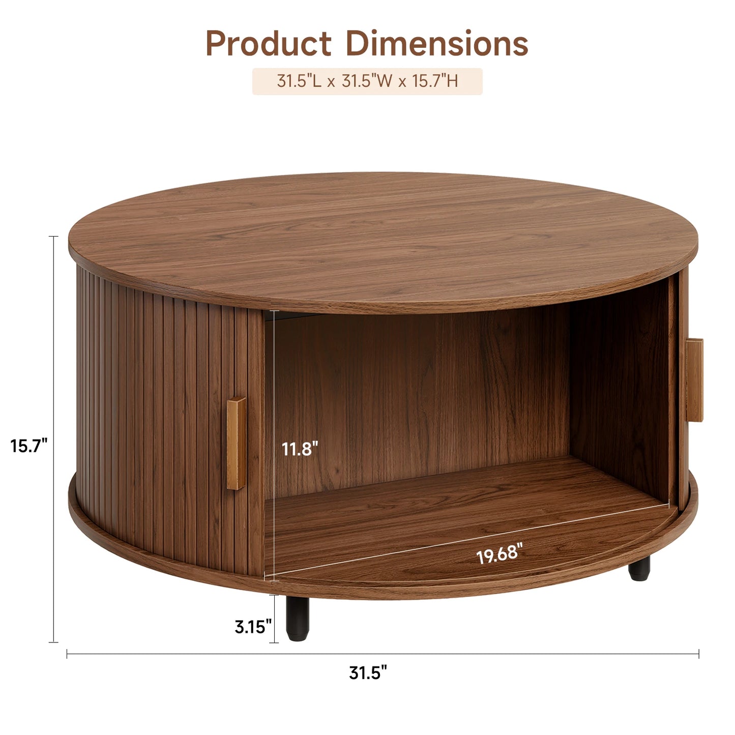 Onbrill Round Coffee Table With Storage And Curved Sliding Door