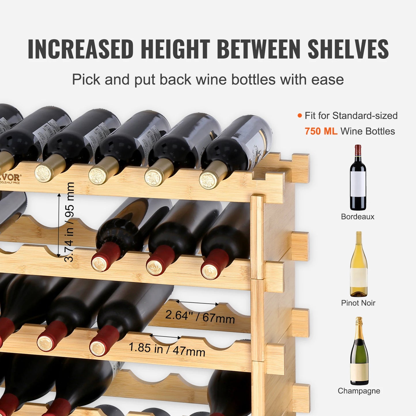 SucceBuy 8Tier Stackable Bamboo Wine Storage Rack