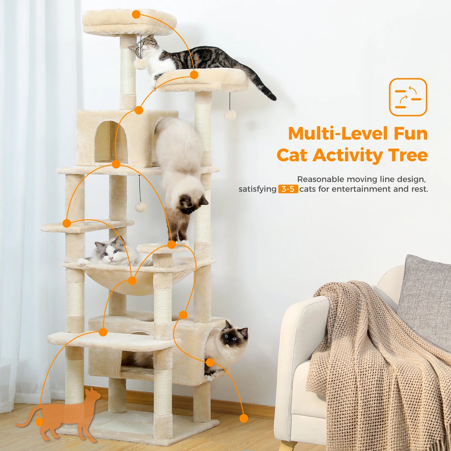 PAWZ Road Cat Tree Tower With Scratching Posts And Condos
