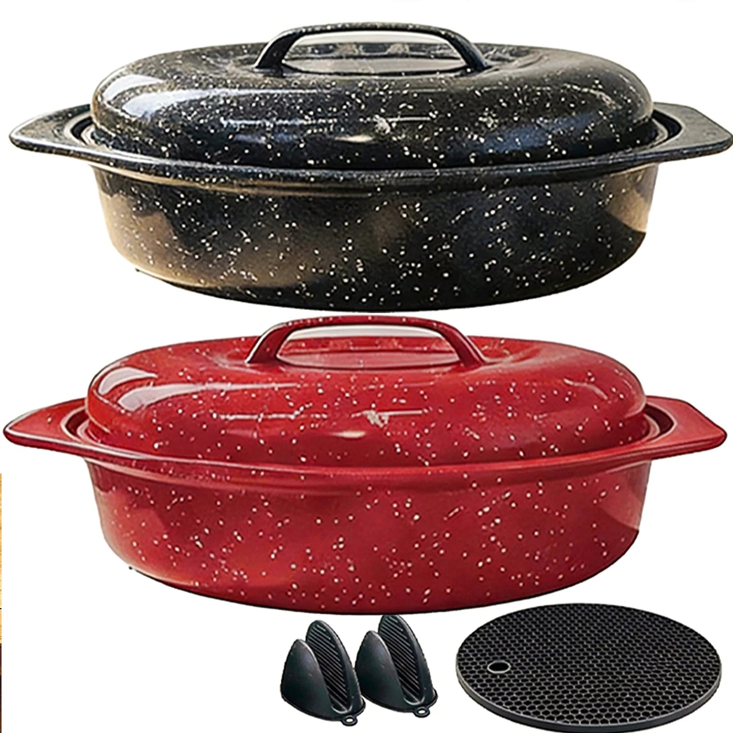 Oval Enamel Steel Roaster With Lid 932 Fahrenheit Heat Resistant