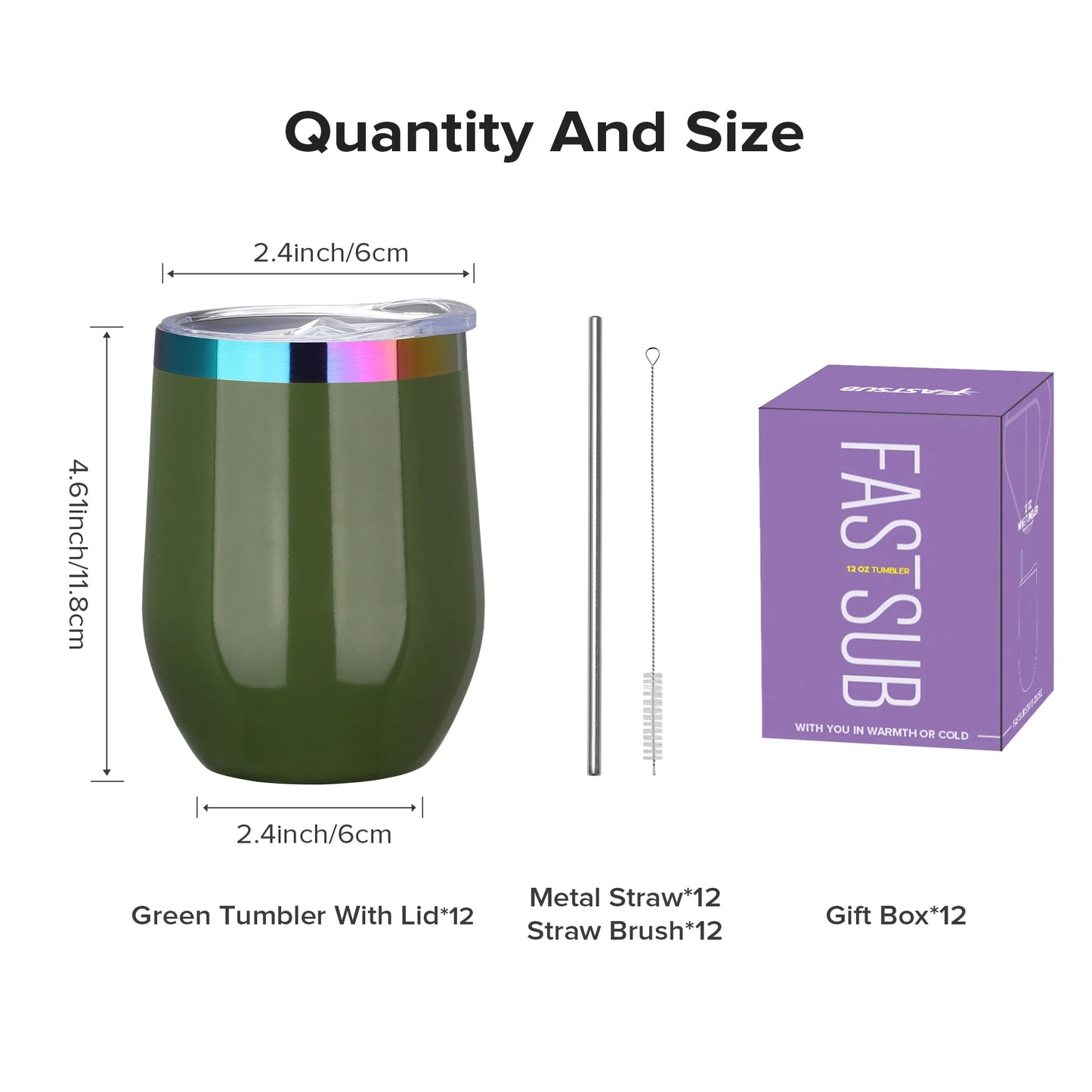 Fastsub Insulated Double Wall Stainless Steel Stemless Wine Glass