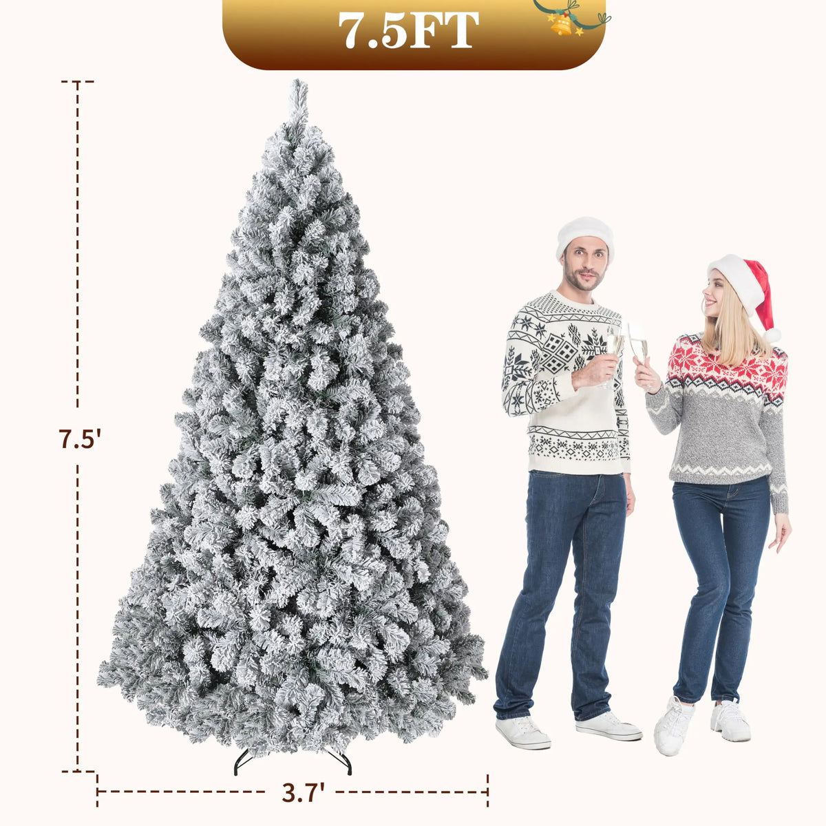 Snow Flocked Artificial Christmas Tree With Warm White LED Lights