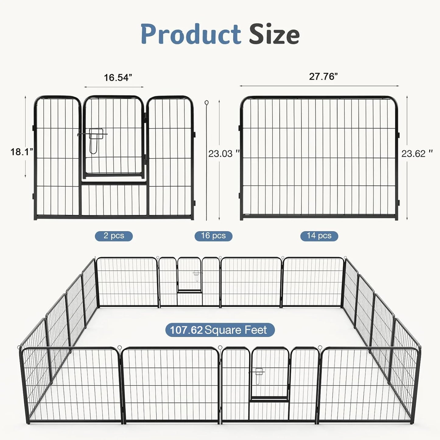 JHK 16-Panel Metal Dog Playpen Foldable Outdoor Fence