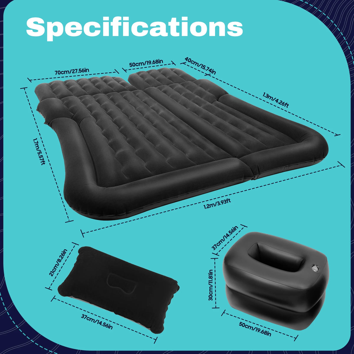 Flocking Inflatable Car Back Seat Bed With Pump Pillow
