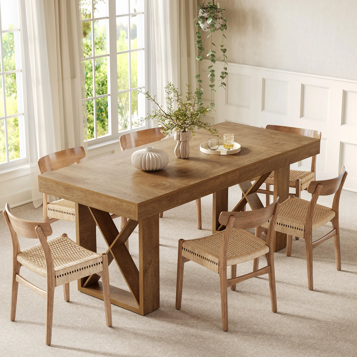 Tribesigns Farmhouse Rectangular Wooden Dining Table For Kitchen