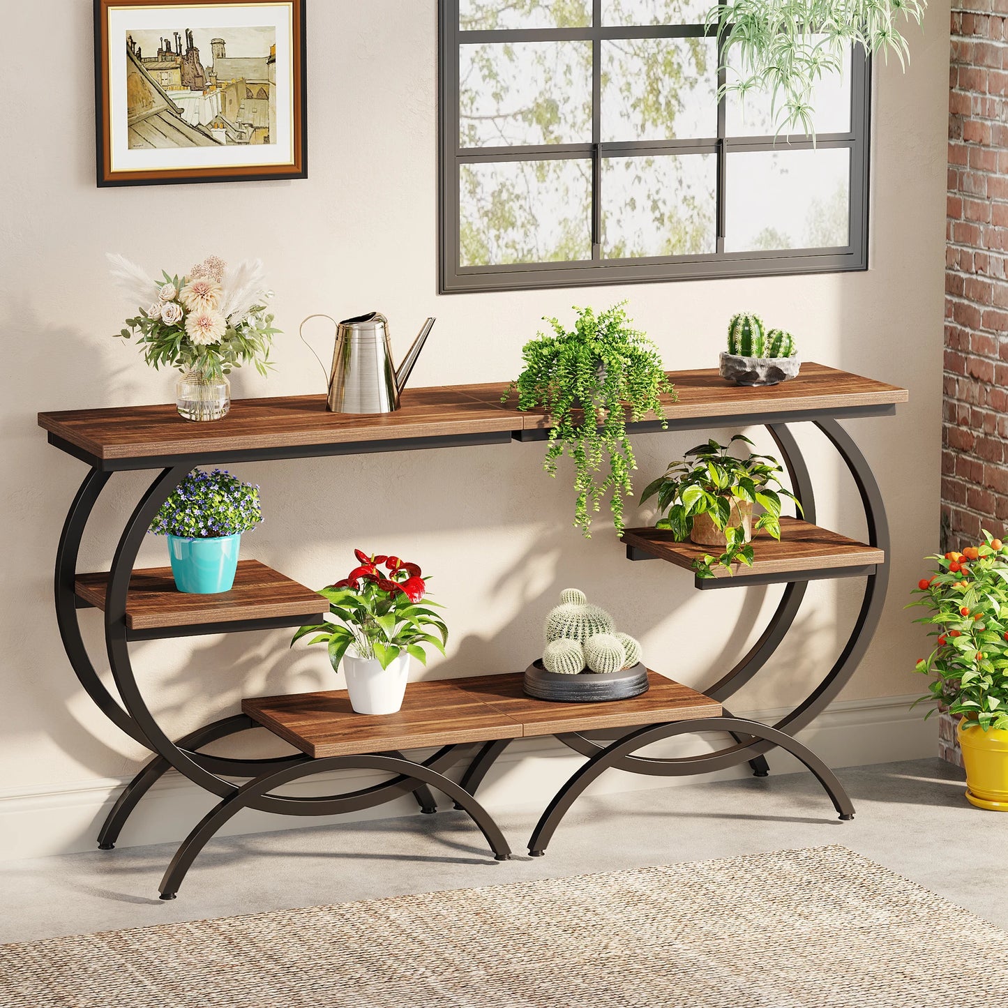Tribesigns C Shaped End Table With 3 Tier Storage Shelves