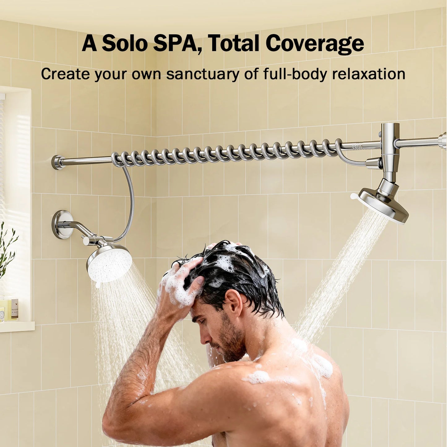 Tandem Shower Head For Couples With Adjustable Slider High Pressure