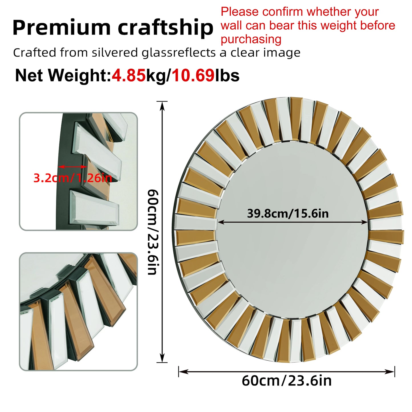 Elegant Round Starburst Wall Mirror For Living Room