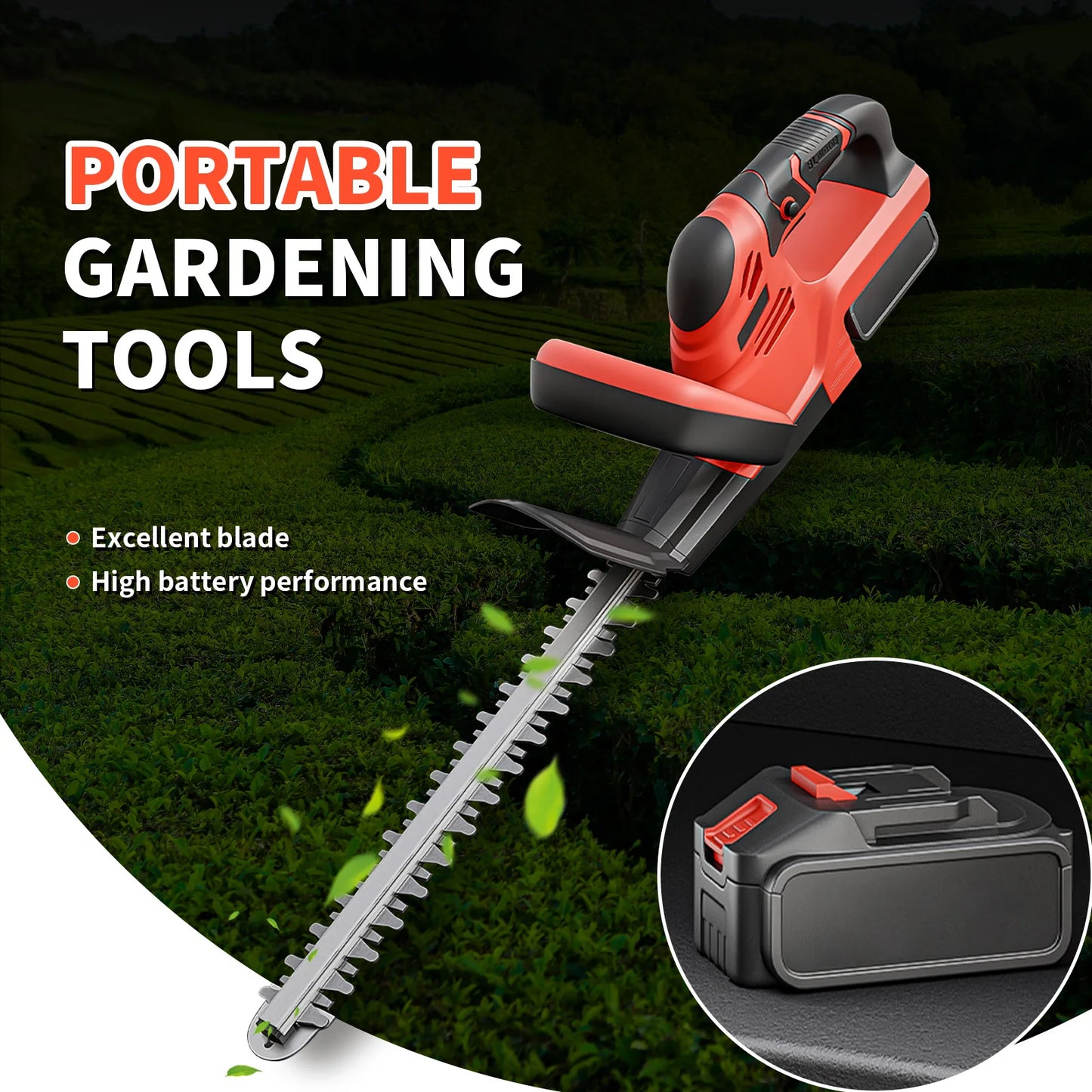Cordless Hedge Trimmer With Battery Charger For Lawn Care