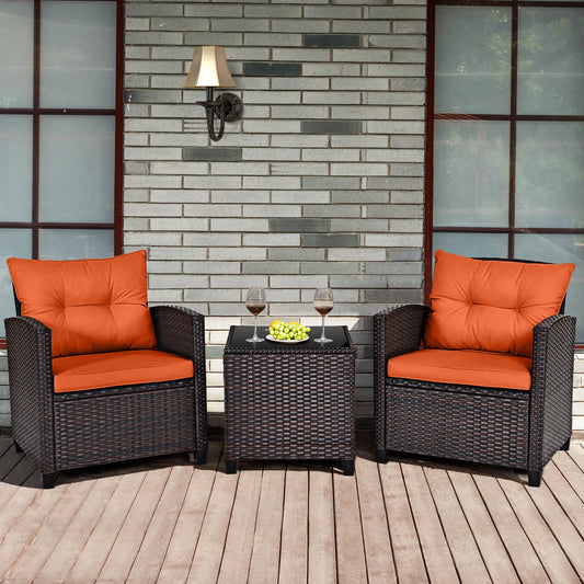 HOMASIS 3-Piece Patio Rattan Conversation Set Cushioned