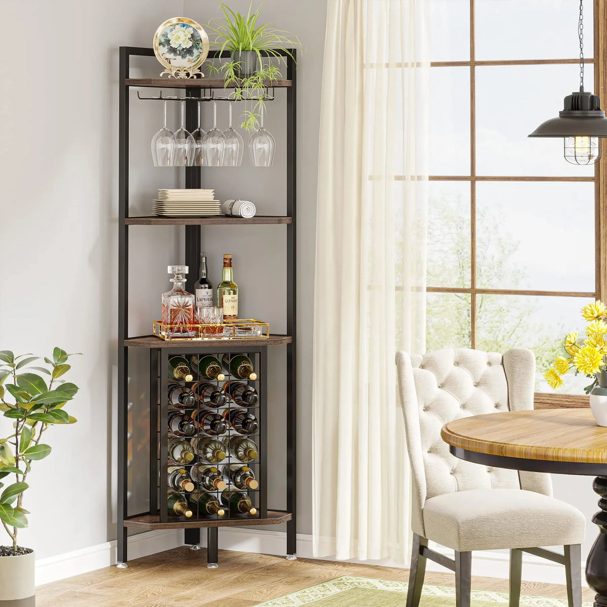 Tribesigns Modern Wooden Wine Rack Bar Cabinet With Glass Holder