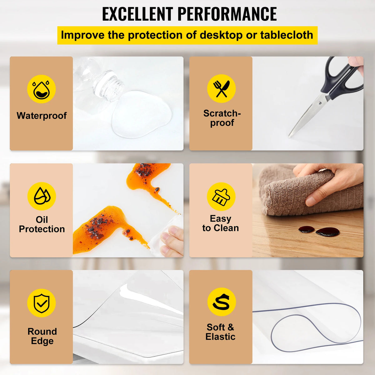 SucceBuy Transparent PVC Table Cover Protector Waterproof Oilproof