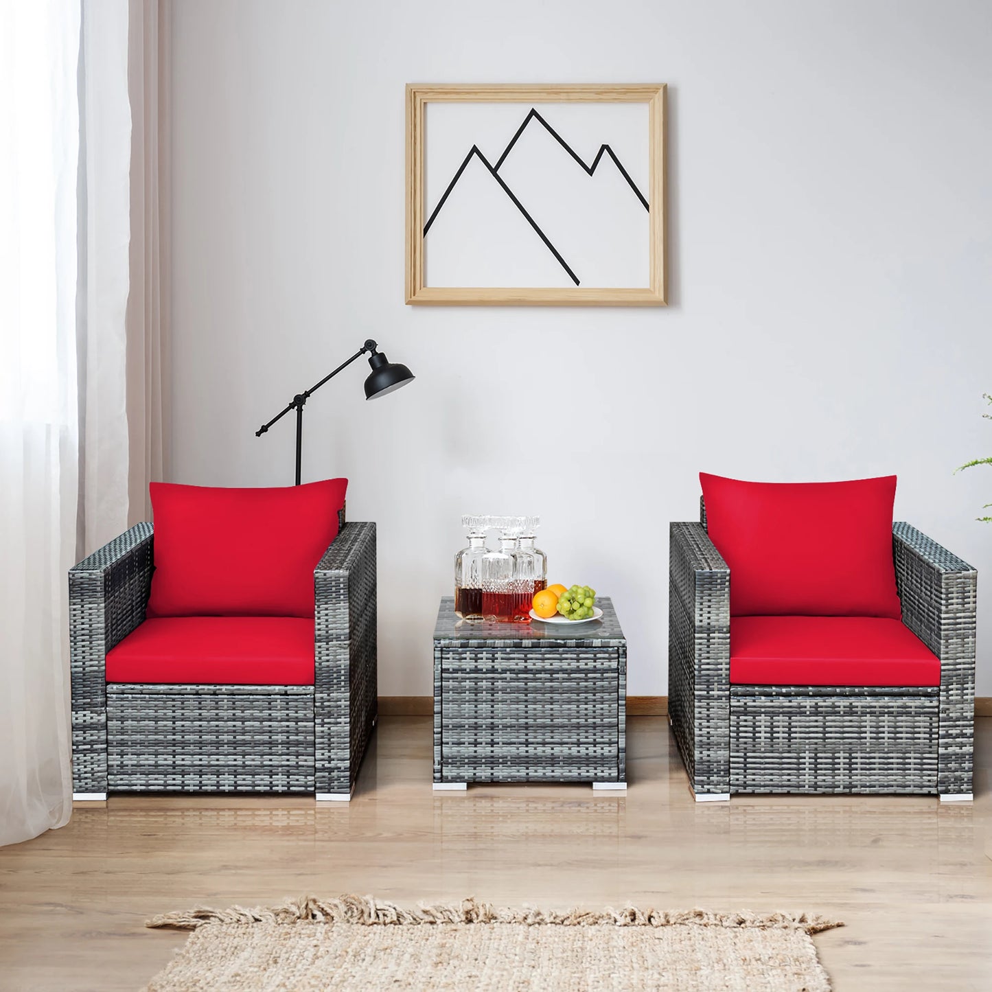 HOMASIS 3-Piece Outdoor Rattan Patio Bistro Set With Cushioned Seating