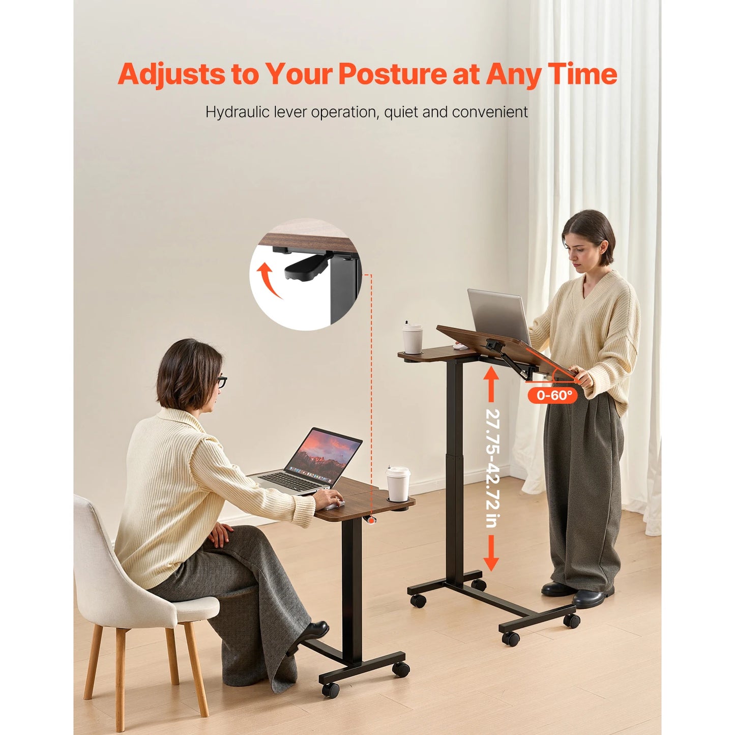 SucceBuy Overbed Table With Swivel Casters Height Adjustable Laptop Desk