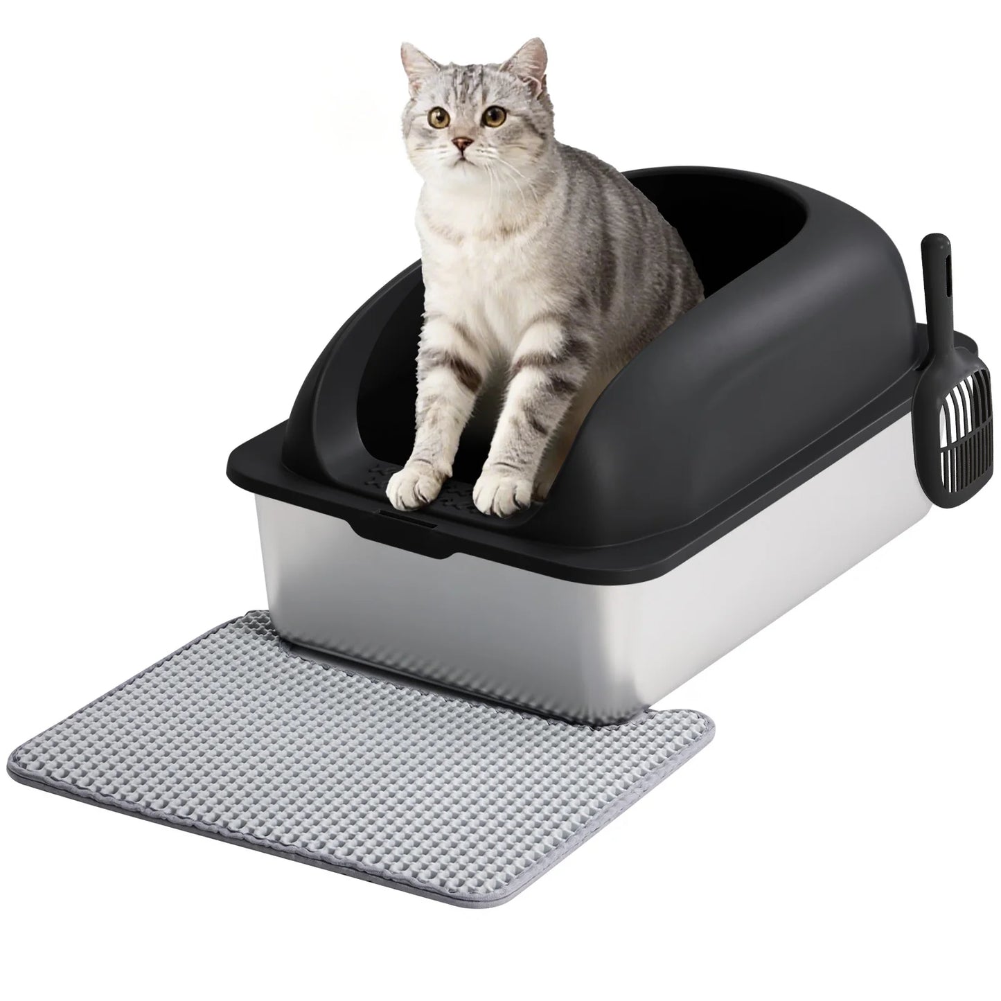 Stainless Steel Cat Litter Box With Lid For Large Cats Scoop Included