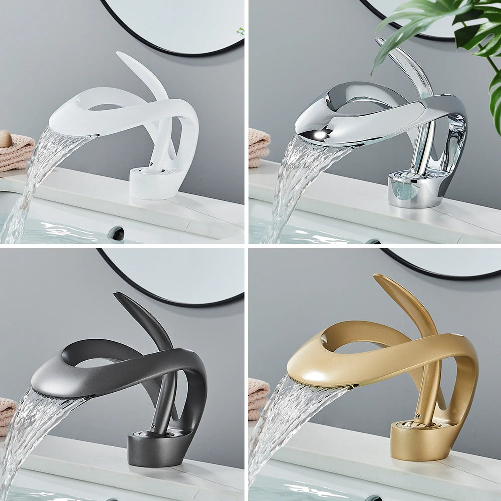 Rozin Brass Waterfall Basin Faucet Hot Cold Mixer Tap Bathroom