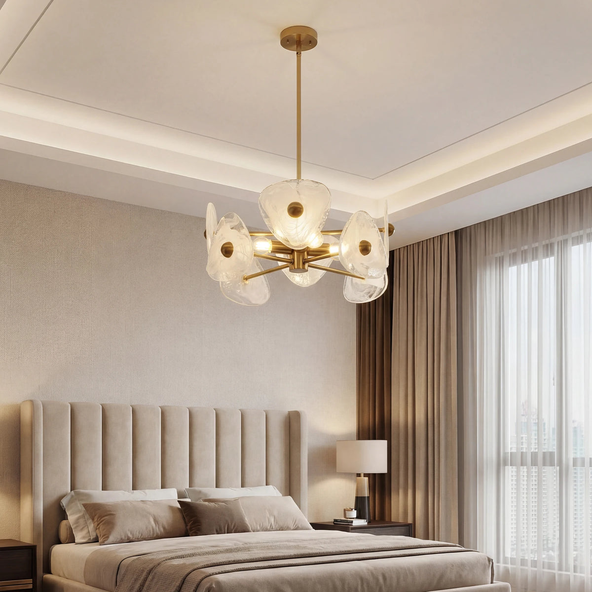 Modern Gold Four Light Glass Chandelier For Dining Room