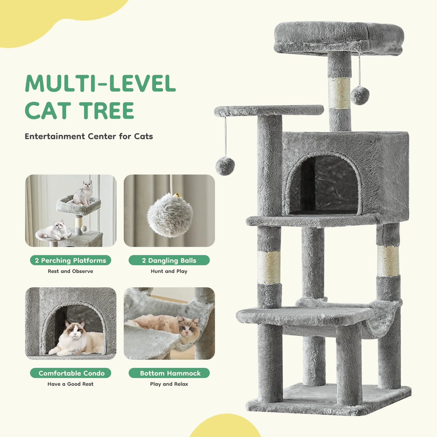 JHK Cat Tree MultiCat Climbing Tower With Sisal Posts