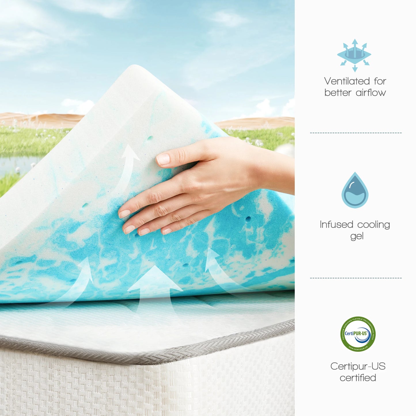 Memory Foam And Gel Bed Topper For Home Bedroom