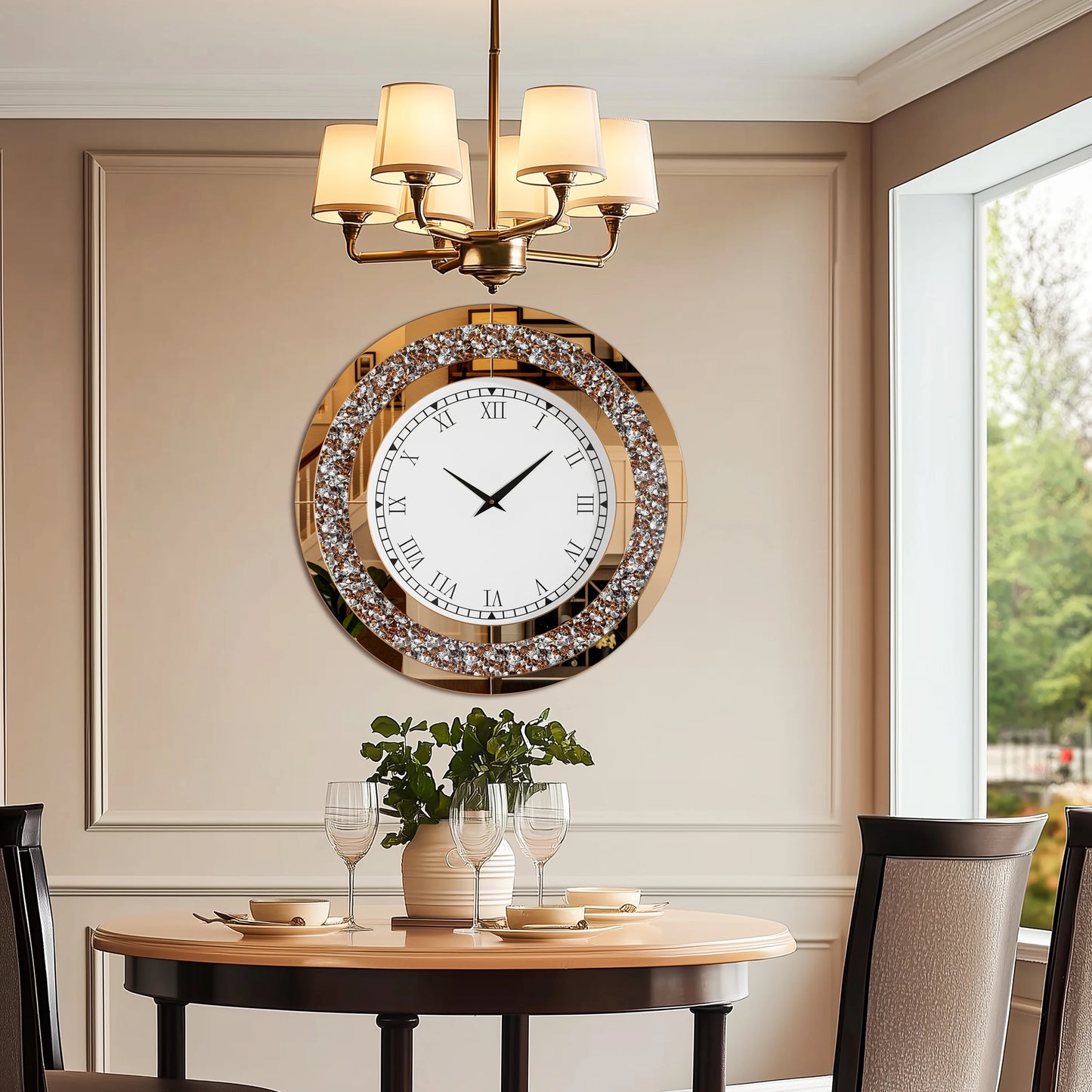 Bling Crystal Sparkle Round Wall Clock With Alarm