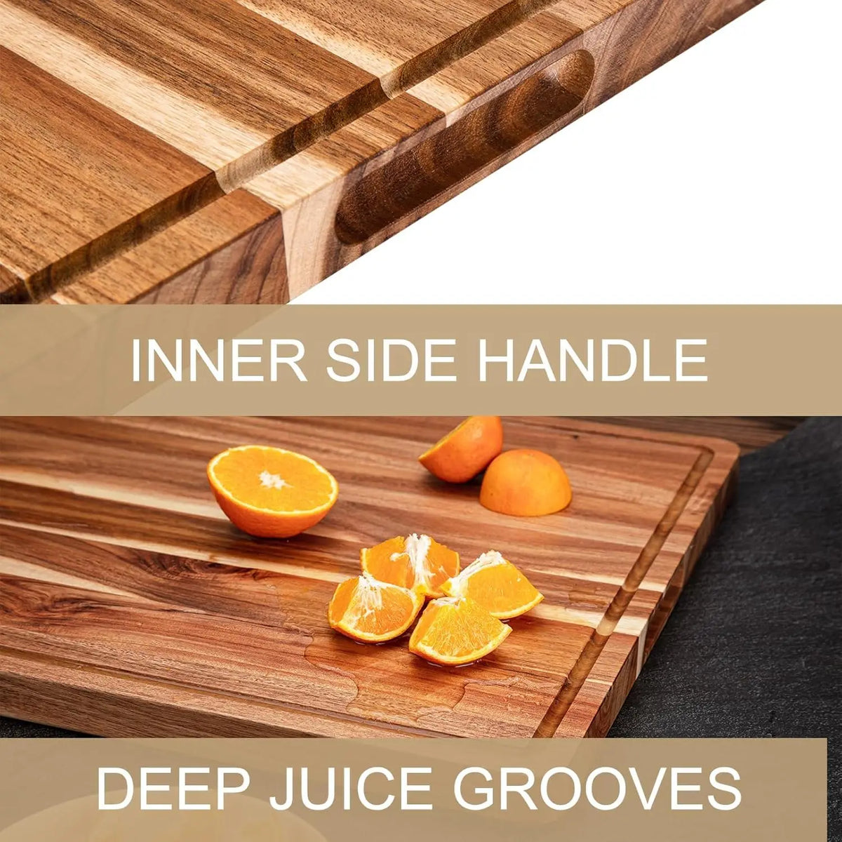 Twister Reversible Wood Cutting Board With Juice Groove And Handle