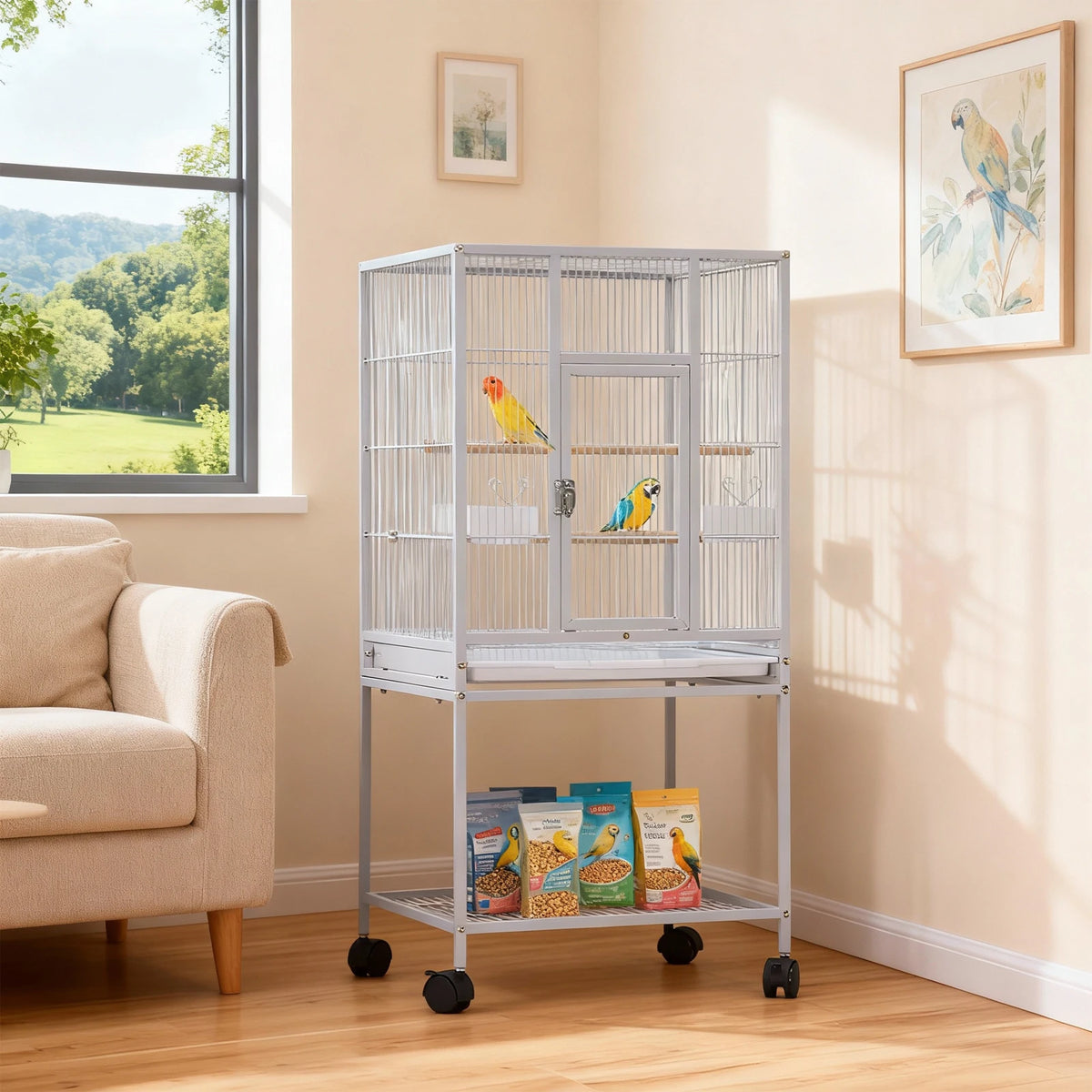Metal Small Animal Cage With Wheels And Removable Tray