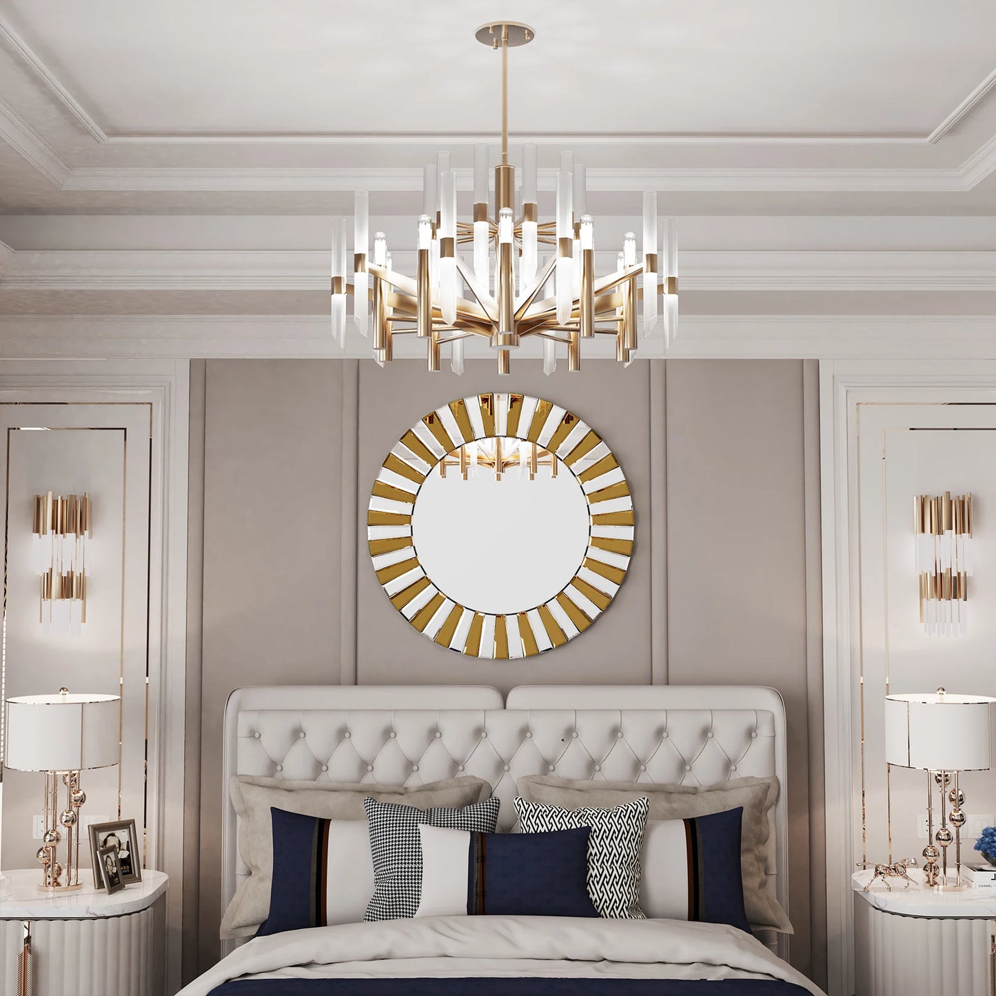 Elegant Round Starburst Wall Mirror For Living Room