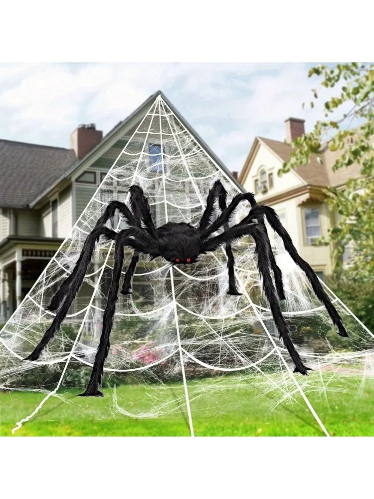 Giant Spider With Stretchy Web Halloween Outdoor Decoration