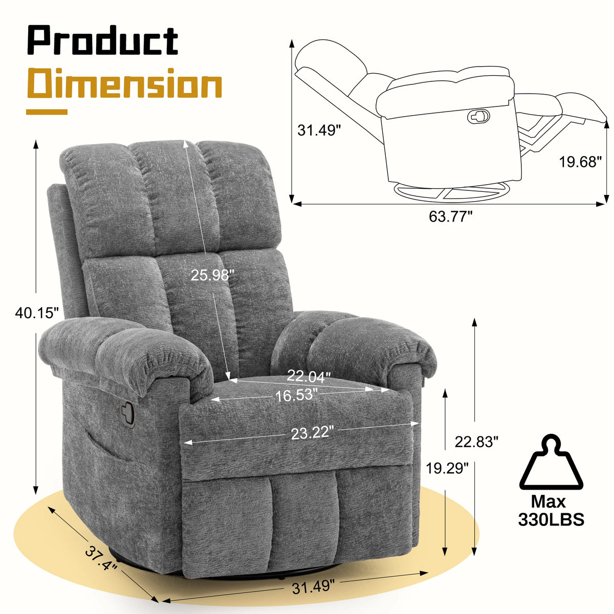 Korser Swivel Rocker Recliner Chair With Convenient Side Storage Pockets