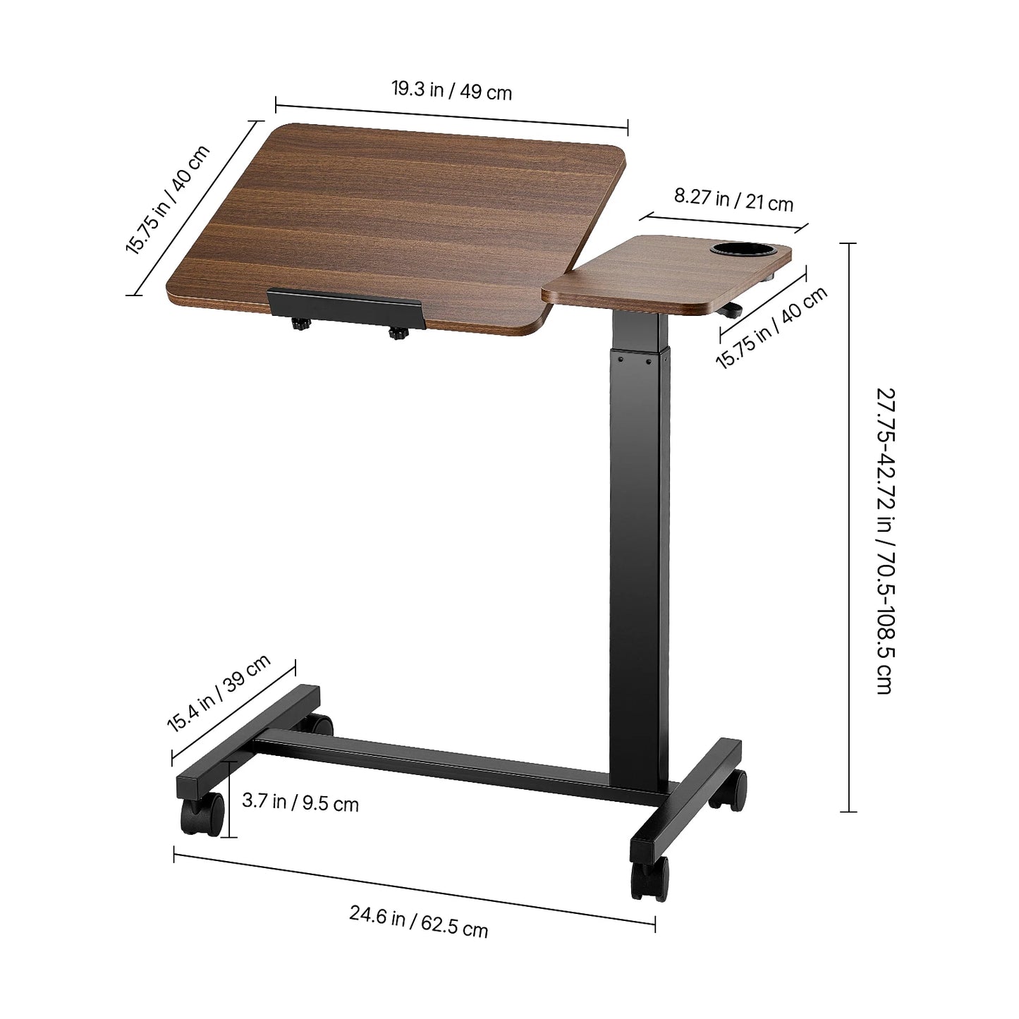 SucceBuy Overbed Table With Swivel Casters Height Adjustable Laptop Desk
