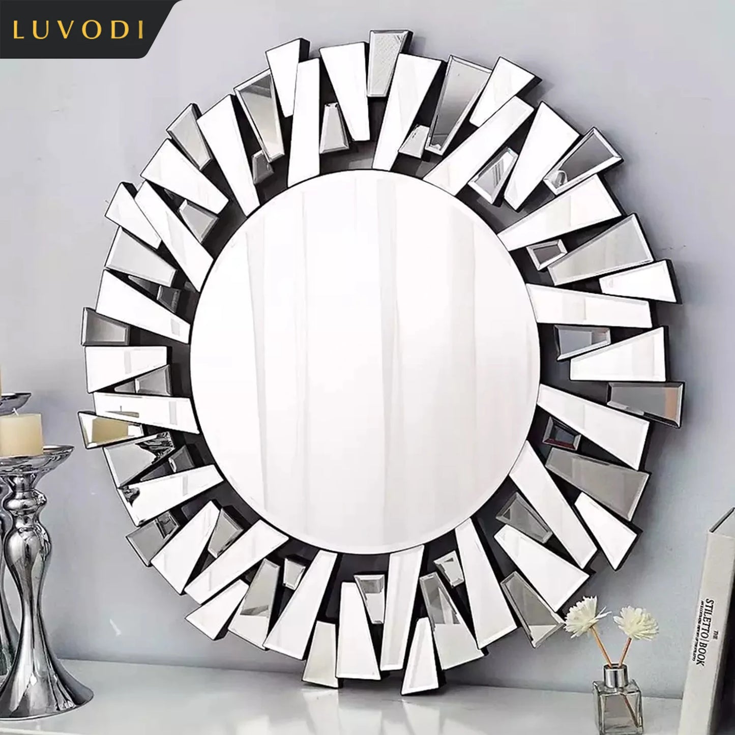 Luvodi Round Wall Mirror With Decorative Starburst Frame