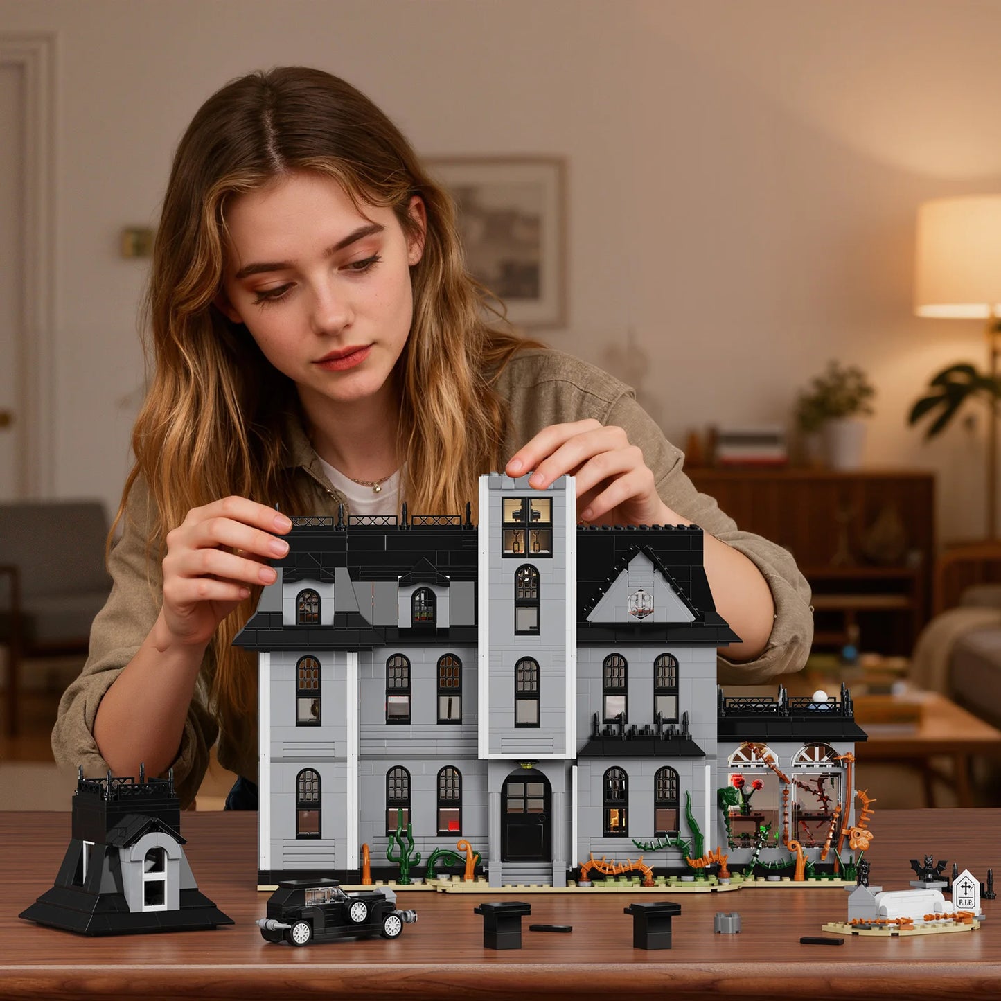 Gothic Architecture Building Blocks Set Nightfall Manor Desktop Ornament