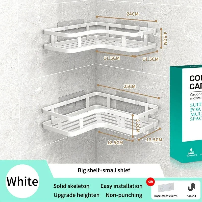 Double Layer Stainless Steel Corner Shelf No Drill Wall Mount