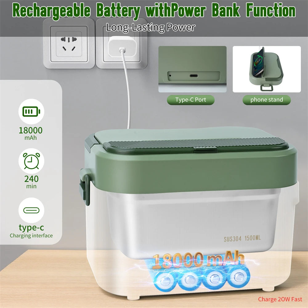 Portable Cordless Electric Heated Lunch Box With Rechargeable Battery