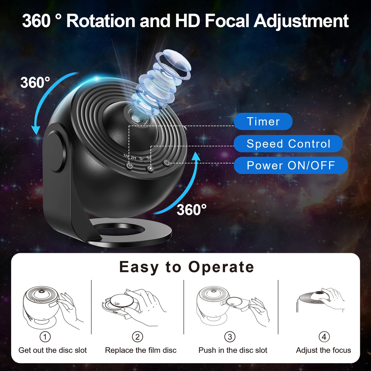 Aiopp Planetarium Star Projector With Rotating Galaxy Display And Timer