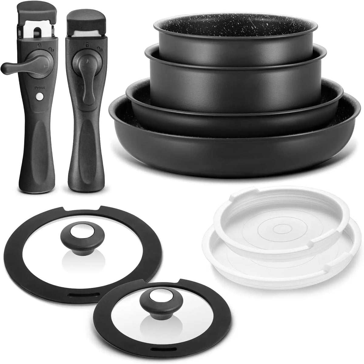 Nonstick Aluminum Cookware Set With Removable Handles For All Cooktops