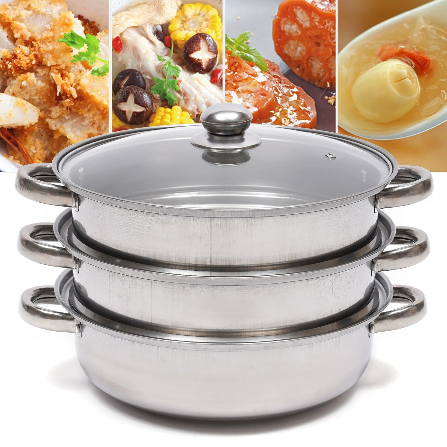 Stainless Steel Triple Layer Steamer Pot For Gas Stove