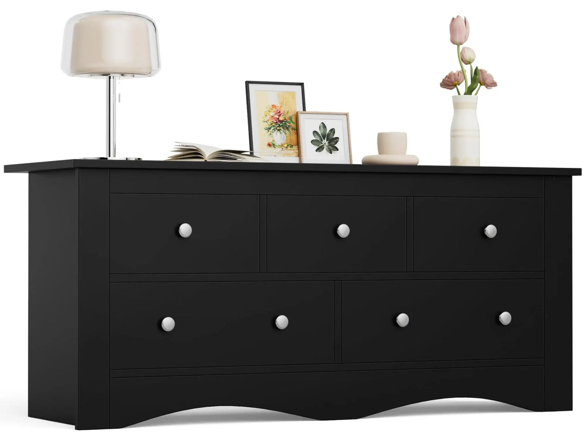 Five Drawer Wood Dresser TV Stand Storage Cabinet Bedroom Furniture